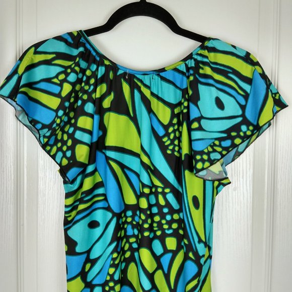 Live & Let Live Dress Womens Size S Blue Green Beaded Polyester Flutter Sleeve - Picture 9 of 11